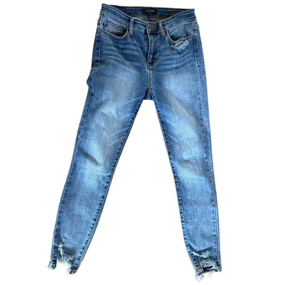 Judy Blue skinny fit raw‎ hem denim blue jeans